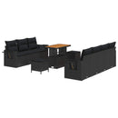 Havesofa Sæt 10 pcs Sort Polyrattan og pulverlakeret stål