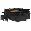 Havesofa Sæt med pude 9 pcs Sort polyrattan