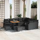 Havesofa Sæt med pude 12 pcs Sort polyrattan