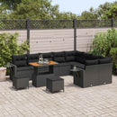 Havesofa Sæt med pude 12 pcs Sort polyrattan