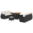 Havesofa Sæt med pude med pude 9 pcs Sort og Cream polyrattan