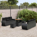 Havesofa Sæt med pude med opbevaring 9 pcs Sort polyrattan