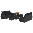 Havesofa Sæt med pude med opbevaring 9 pcs Sort polyrattan