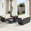 Havesofa Sæt med pude med pude 9 pcs Sort og Cream polyrattan