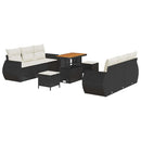 Havesofa Sæt med pude med pude 9 pcs Sort og Cream polyrattan