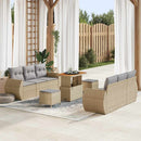 Havesofa Sæt med pude 9 pcs Beige og lys grå polyrattan