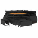 Havesofa Sæt med pude med opbevaring 8 pcs Sort polyrattan