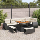 Havesofa Sæt med pude med pude 9 pcs Sort og Cream Poly Rattan
