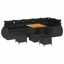 Havesofa Sæt med pude med opbevaring 9 pcs Sort Poly Rattan