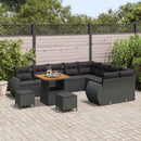 Havesofa Sæt med pude med opbevaring 12 pcs Sort Poly Rattan