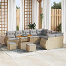 Havesofa Sæt med pude 12 pcs Beige og lys grå Poly Rattan
