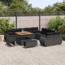 Havesofa Sæt 13 pcs Sort Polyrattan og pulverlakeret stål
