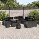 Havesofa Sæt 13 pcs Sort Polyrattan og pulverlakeret stål