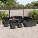 Havesofa Sæt 14 pcs Sort Polyrattan og pulverlakeret stål