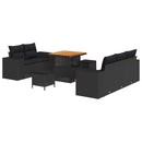 Havesofa Sæt med pude med opbevaring 8 pcs Sort Poly Rattan