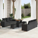 Havesofa Sæt med pude med opbevaring 9 pcs Sort Poly Rattan