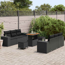 Havesofa Sæt med pude med opbevaring 9 pcs Sort Poly Rattan