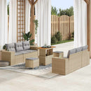 Havesofa Sæt med pude 9 pcs Beige og lys grå Poly Rattan
