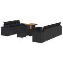 Havesofa Sæt med pude med opbevaring 10 pcs Sort Poly Rattan