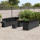 Havesofa Sæt med pude med opbevaring 11 pcs Sort polyrattan