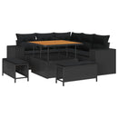 Havesofa Sæt med pude med opbevaring 8 pcs Sort polyrattan