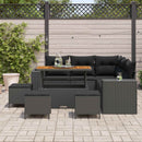 Havesofa Sæt med pude med opbevaring 9 pcs Sort polyrattan