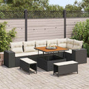 Havesofa Sæt med pude 9 pcs Sort og Cream polyrattan