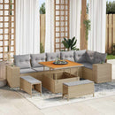 Havesofa Sæt med pude 9 pcs Beige og lys grå polyrattan