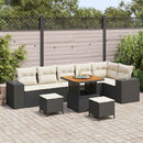 Havesofa Sæt med pude 9 pcs Sort og Cream polyrattan