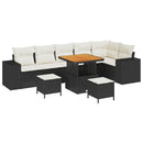 Havesofa Sæt med pude 9 pcs Sort og Cream polyrattan