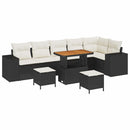 Havesofa Sæt med pude 9 pcs Sort og Cream polyrattan