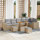 Havesofa Sæt med pude 9 pcs Beige og lys grå polyrattan