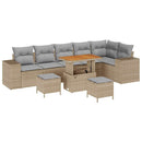 Havesofa Sæt med pude 9 pcs Beige og lys grå polyrattan