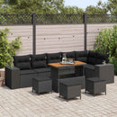 Havesofa Sæt med pude 10 pcs Sort polyrattan