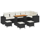 Havesofa Sæt med pude 10 pcs Sort og Cream polyrattan