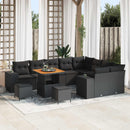 Havesofa Sæt 12 pcs Sort Polyrattan, stål og massivt akacietræ