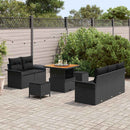 Havesofa Sæt 8 pcs Sort Polyrattan, stål og massivt akacietræ