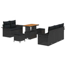 Havesofa Sæt 8 pcs Sort Polyrattan, stål og massivt akacietræ