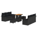 Havesofa Sæt 9 pcs Sort Polyrattan, stål og massivt akacietræ