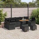 Havesofa Sæt 10 pcs Sort Polyrattan, stål og massivt akacietræ