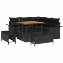 Havesofa Sæt 8 pcs Sort Polyrattan, stål og massivt akacietræ