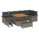 Havesofa Sæt 9 pcs Grå Poly Rattan og Stål og Massivt akacietræ