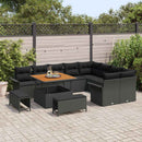 Havesofa Sæt 12 pcs Sort Polyrattan, stål og massivt akacietræ
