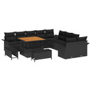 Havesofa Sæt 13 pcs Sort Polyrattan, stål og massivt akacietræ