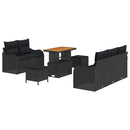 Havesofa Sæt 8 pcs Sort Polyrattan, stål og massivt akacietræ