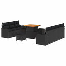 Havesofa Sæt 10 pcs Sort Polyrattan, stål og massivt akacietræ