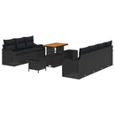 Havesofa Sæt 10 pcs Sort Polyrattan, stål og massivt akacietræ