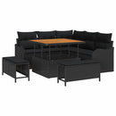 Havesofa Sæt 8 pcs Sort Polyrattan, stål og massivt akacietræ