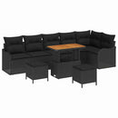 Havesofa Sæt 9 pcs Sort Polyrattan, stål og massivt akacietræ