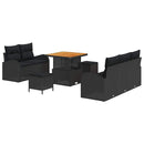Havesofa Sæt 8 pcs Sort Polyrattan, stål og massivt akacietræ